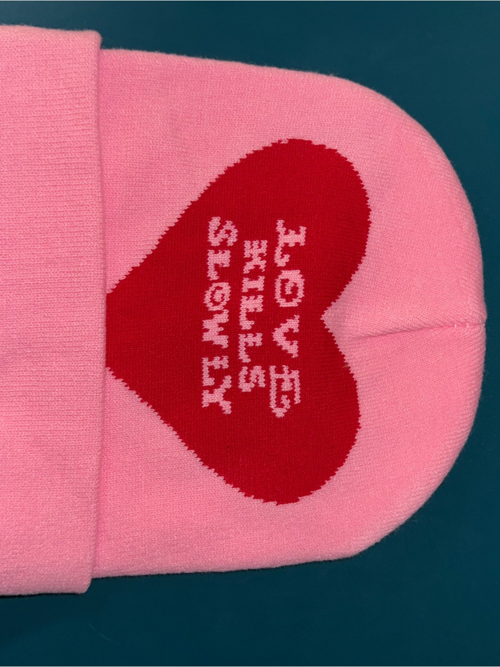 Fashion Nova Pink Beanie with Red Heart Graphic